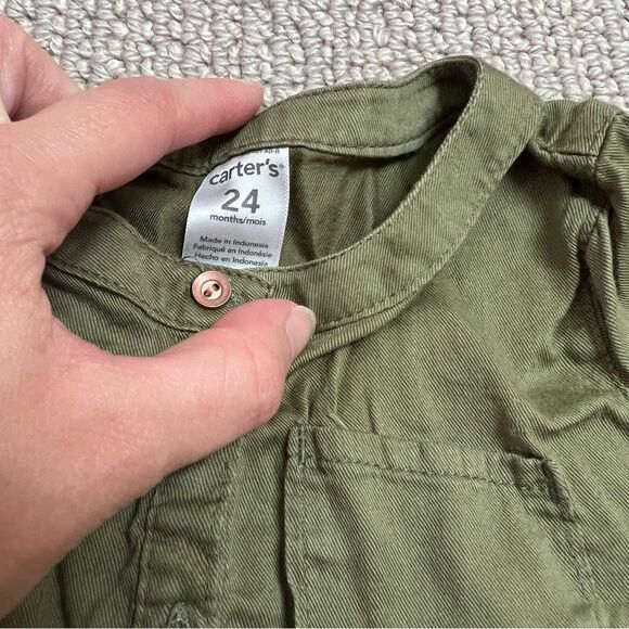 🍭6/$30 Carter’s army green long sleeve lightweight button down dress - 24 m - Picture 3 of 4
